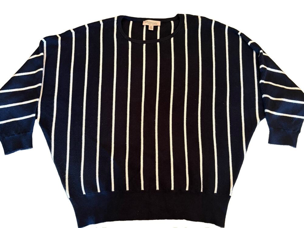Philosophy Woman Sweater Navy/White Stripe Crewneck Dolman Sleeves Classic Sz.1X